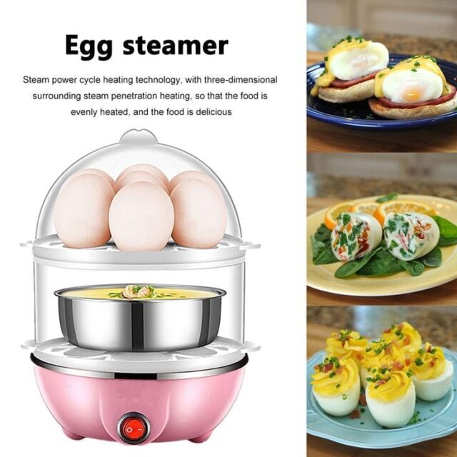 Double Layer Electric Egg Boiler Automatic Off 14 Egg Poacher