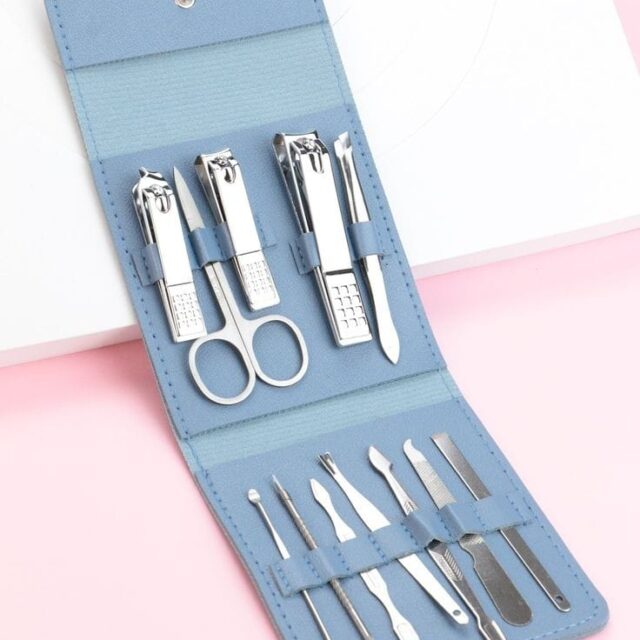 Pedicure, Manicure 17pc Set With Leather Pouch( Purple and blue)