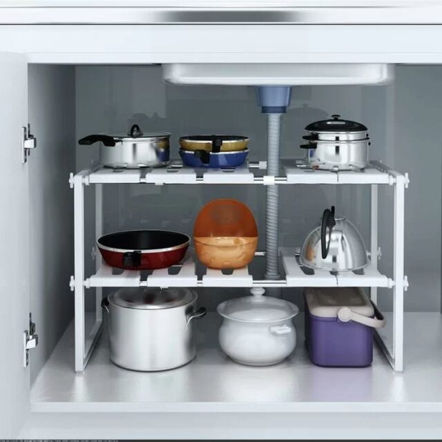 Adjustable Under Kitchen Sink Shelf Storage - Bathroom Cupboard Rack Cabinet Organizer Holder