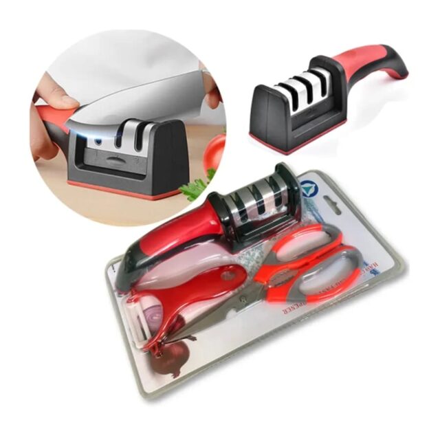 Knife Sharpener Set (Comes with Kitchen Scissors, Peeler and Knife Sharpener)