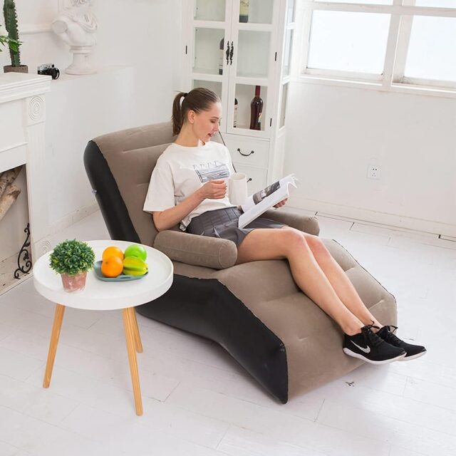 AVIAXO Recliner Air Sofa, Outdoor Inflatable Lazy Sofa Inflatable Chair Camping Accessories, Portable Recliner for Beach, Lawn, Outdoor, Travel-Coffee || Pack of 1