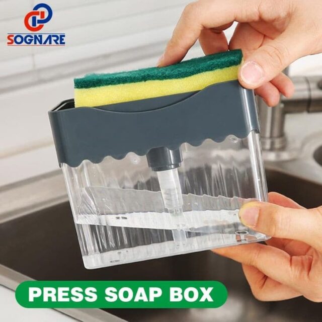 2 in1 Kitchen Liquid Soap Pump ABS Dispenser Sponge Holder Press Countertop Rack