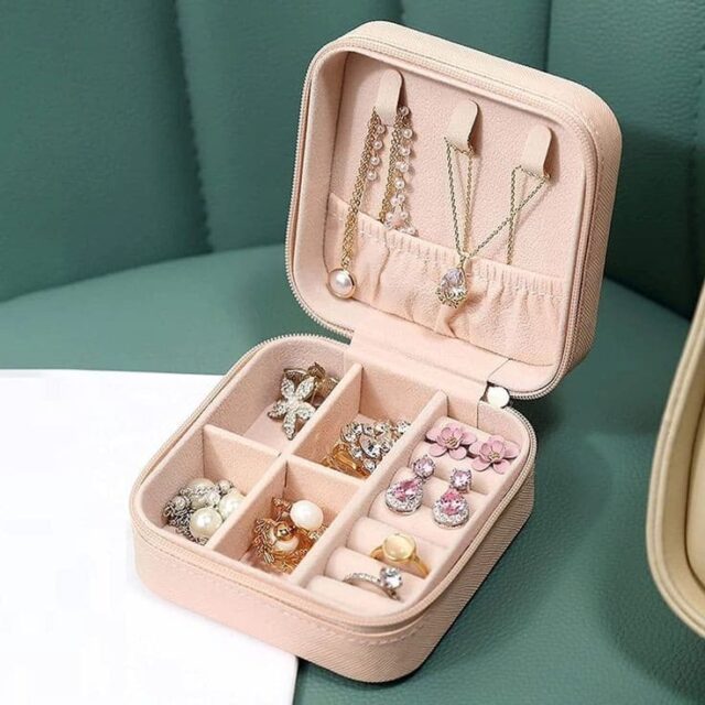 Mini Portable Jewelry Box Travel Organizer Case Ring Earring Necklace Storage Case