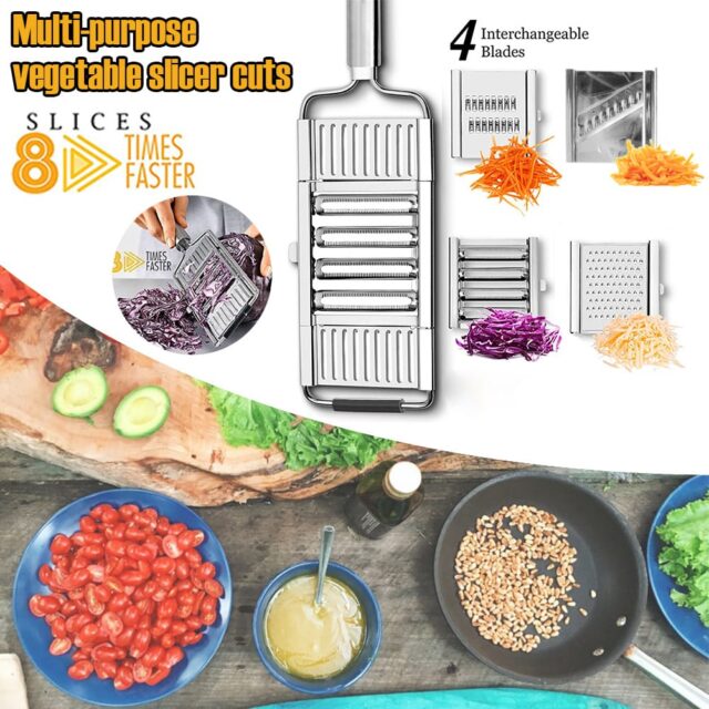 Stainless Steel Multiple Grater With 4 Interchangeable blades