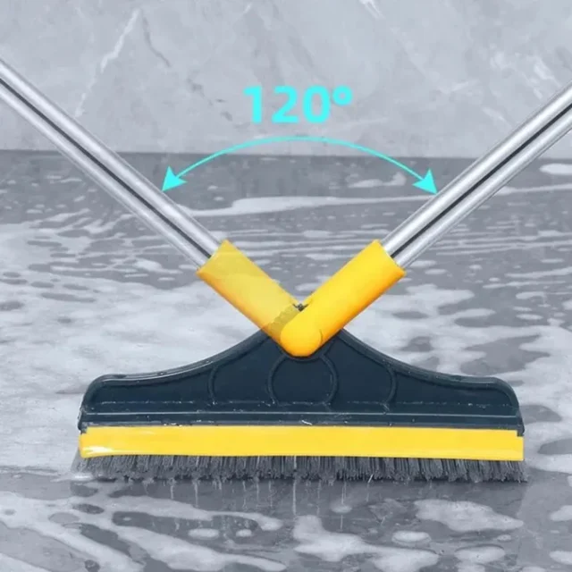2in1 Scrubbing Brush with Squeegee Rubber Blade Adjustable V-Shaped Bristles for Precise Cleaning