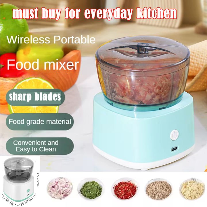 Mini food processor with 2 blade options (one for whipping another for chopping)