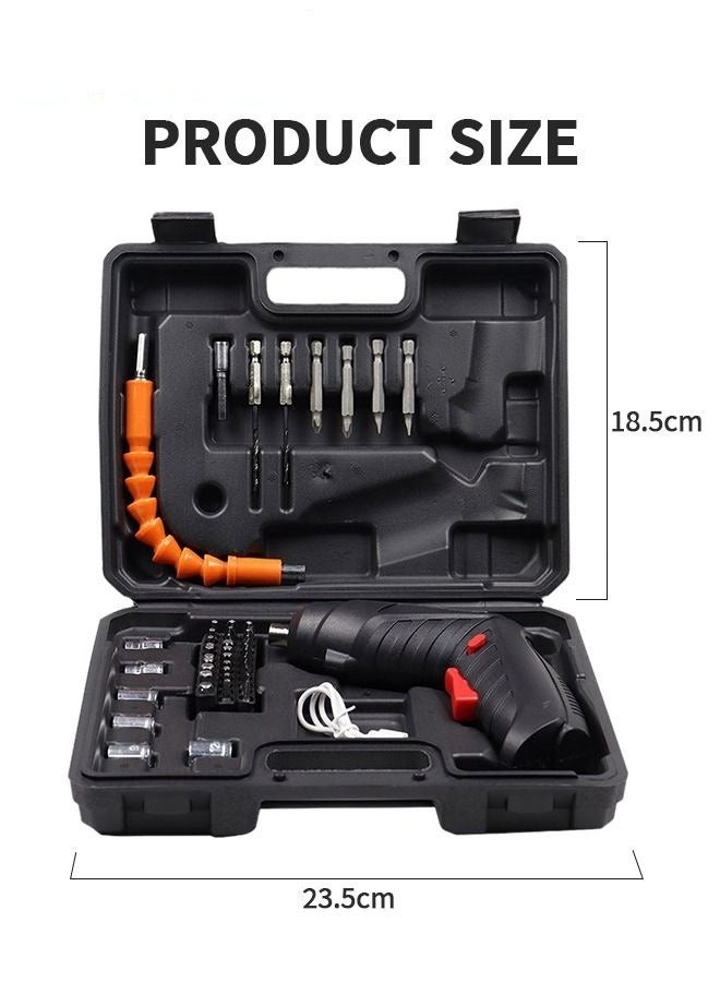 47 pieces Wireless Electric Screwdriver and drill With Circulating Battery Drive + LED light + Drill Carrying Case – BlackD